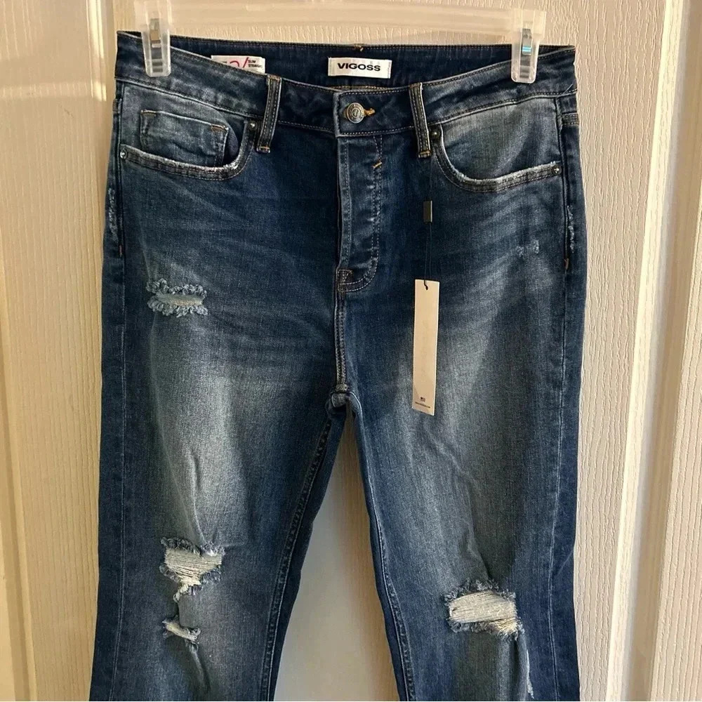 Vigoss Jeans Womens 30 Frankie Slim Straight Size 30 Distressed Button Fly NEW - Picture 2 of 11